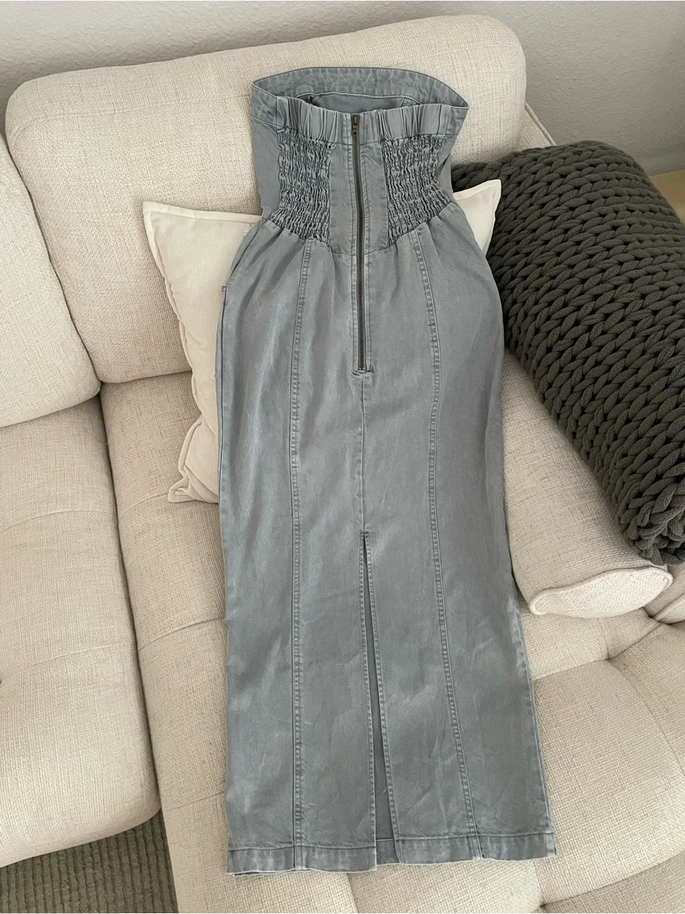 NWT Young Fabulous & Broke Denim Chambray Tube Strapless Midi Dress Light Wash
